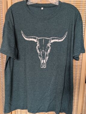 Teal Graphic Longhorn Skull T-Shirt
